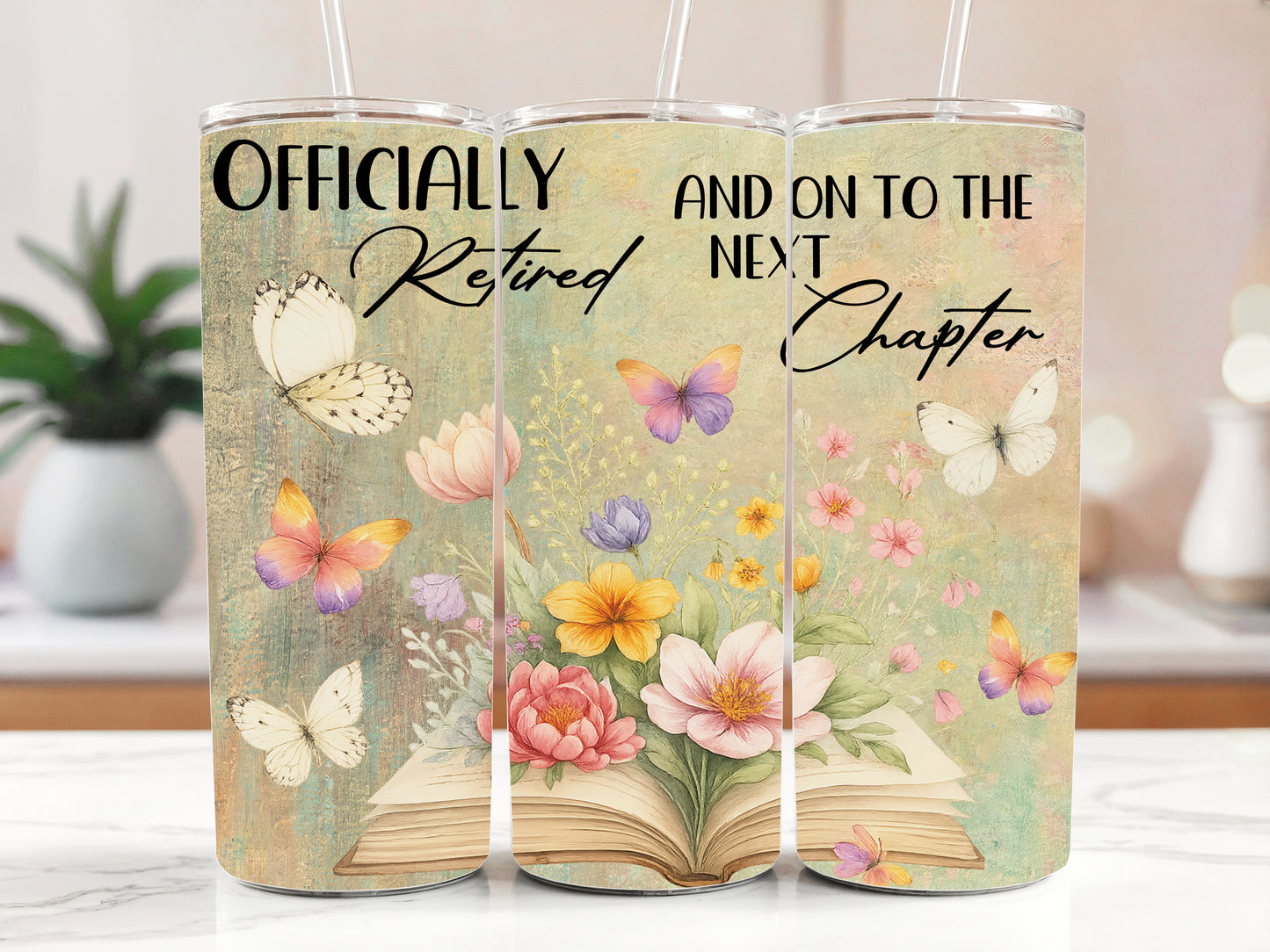Floral Book Retirement Tumbler, Officially Retired Insulated Skinny Cup