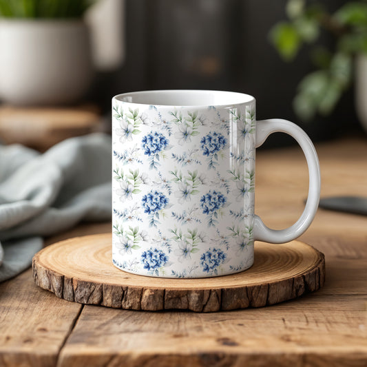 Elegant Blue Hydrangea Floral Mug, Vintage Botanical Coffee Cup for You