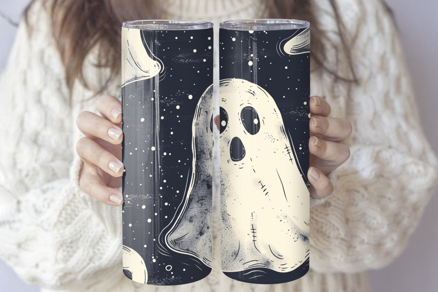 Spooky Ghost Insulated Tumbler, Stars Night Sky Design, Fall Aesthetic Gift
