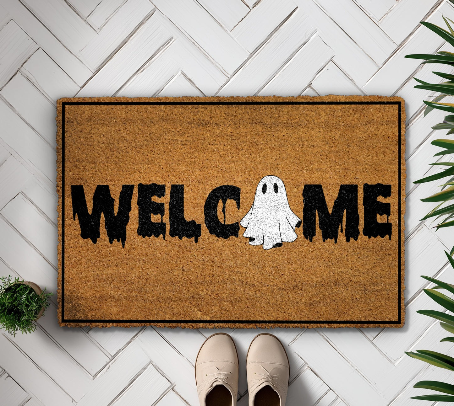 Ghostly Welcome: Halloween Doormat, Spooky Outdoor Decor for Fall