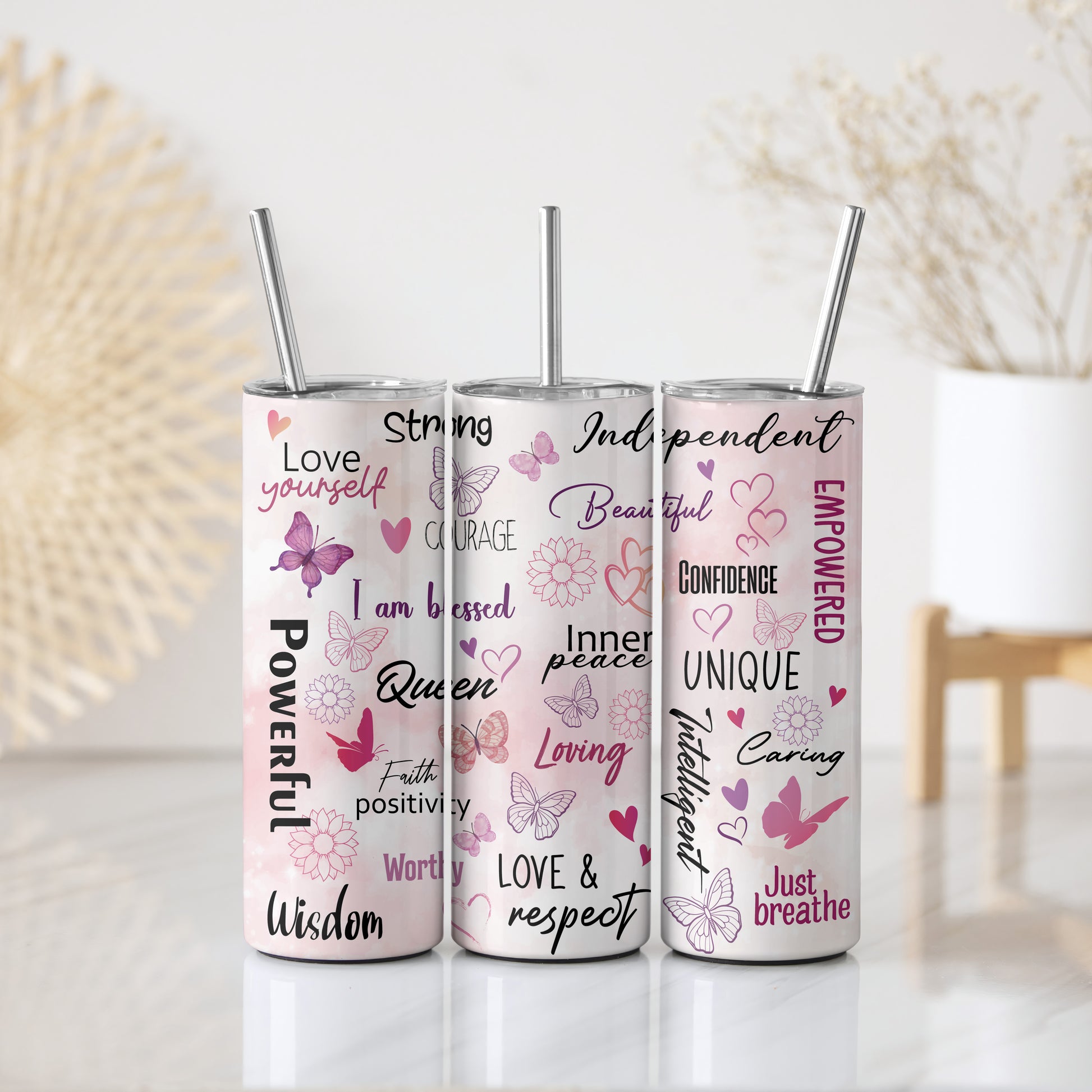 Empowering Words Stainless Steel Tumbler, Inspire Your Day!