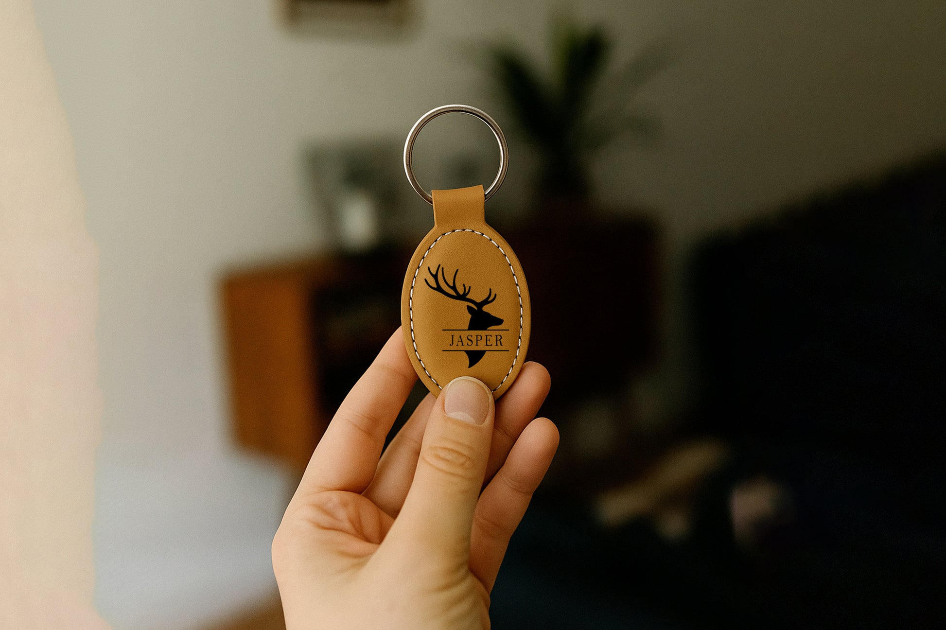 Rustic Dad Key Chain, Personalized Wild Animal Leather Keychain