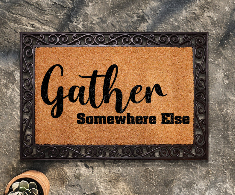 Sarcastic welcome mat, humorous doormat for outdoor entryway humor.