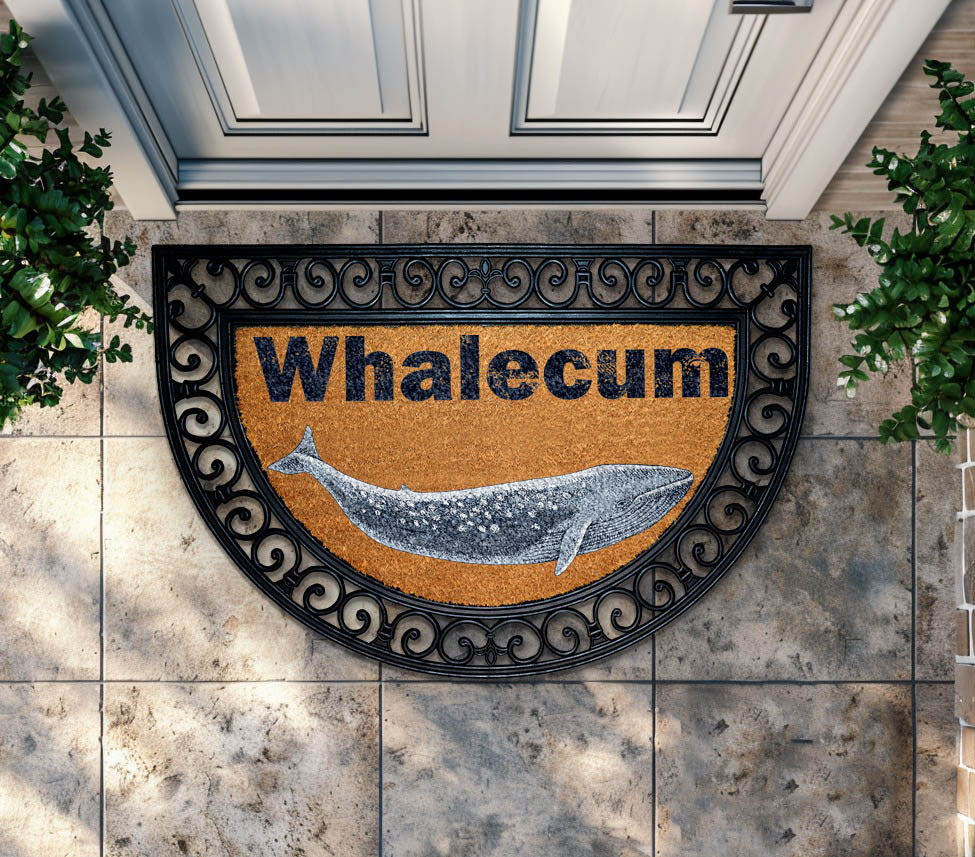 Whalecum Coco Doormat, Nautical Pun Rug, Funny Ocean Animal Mat