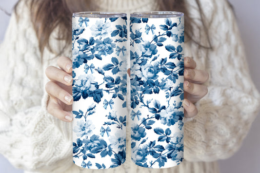 Elegant Blue Flowers And Bows Tumbler, Chic Cottagecore Drinkware
