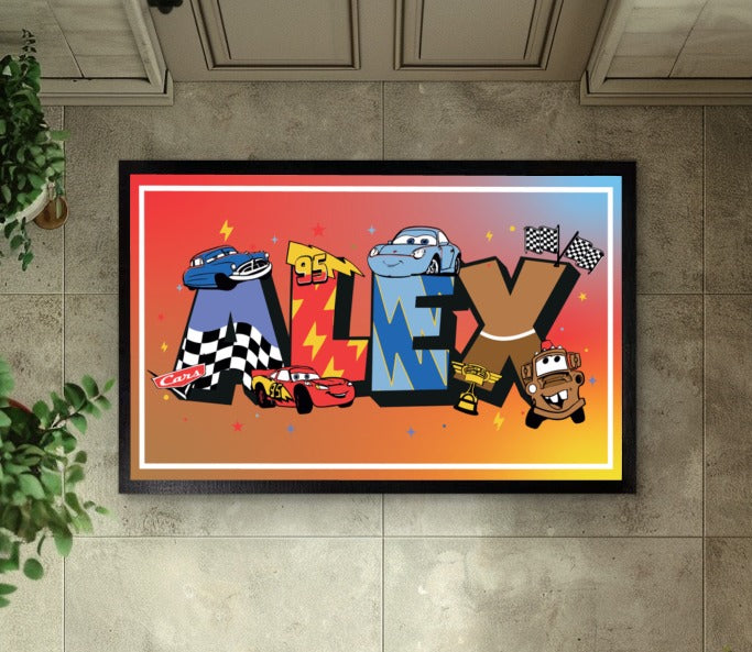 Personalized Pixar Doormat, Lightning Mcqueen Theme, Kids Playhouse Floor Mat