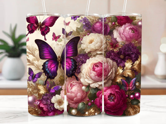 Nature Lover Tumbler: Vibrant Colors, Flowers, Butterflies, Cottage Core Aesthetic