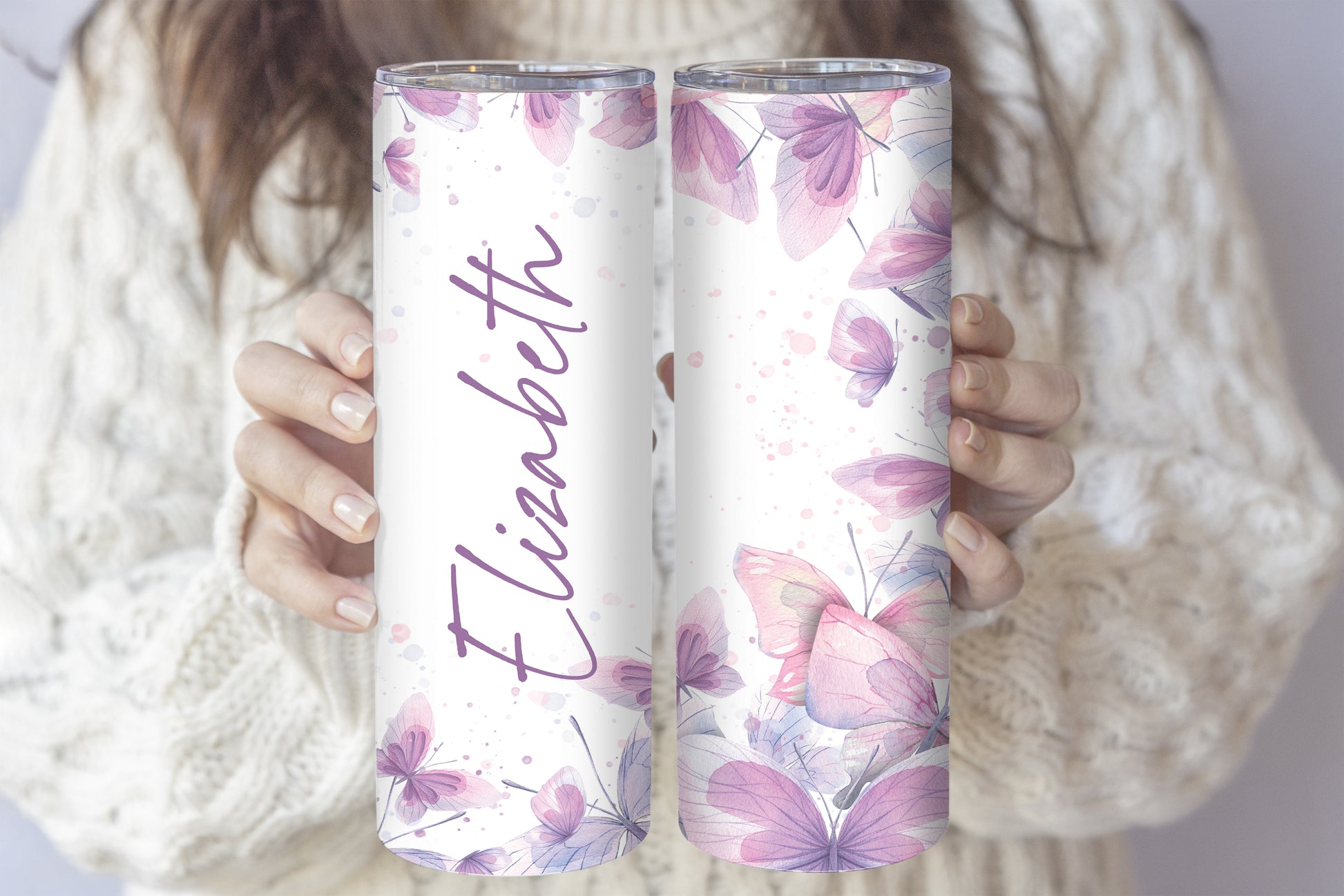 Butterfly Aesthetic Tumbler, Personalized 20oz Stainless Steel Insulated Travel Mug