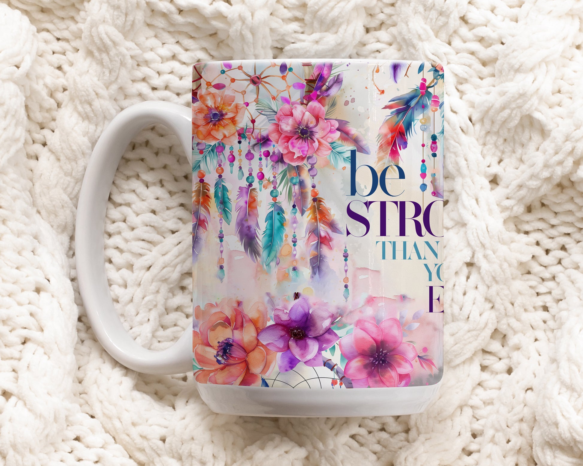 Empower Your Day with Dreamcatcher Design Inspo Mug, Boho Style