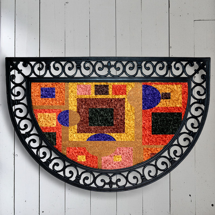 Geometric Coco Doormat, Abstract Welcome Mat, Modern Art Entry Rug
