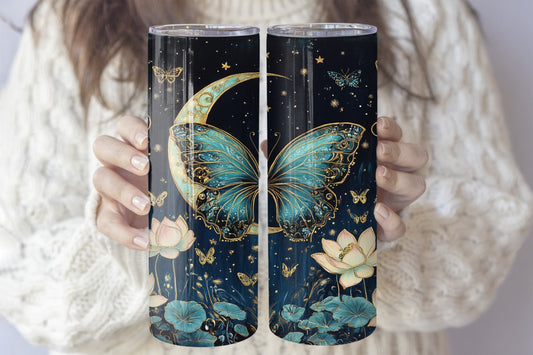 Mystical Butterfly, Celestial Moon, Lotus Flower Stainless Steel Tumbler