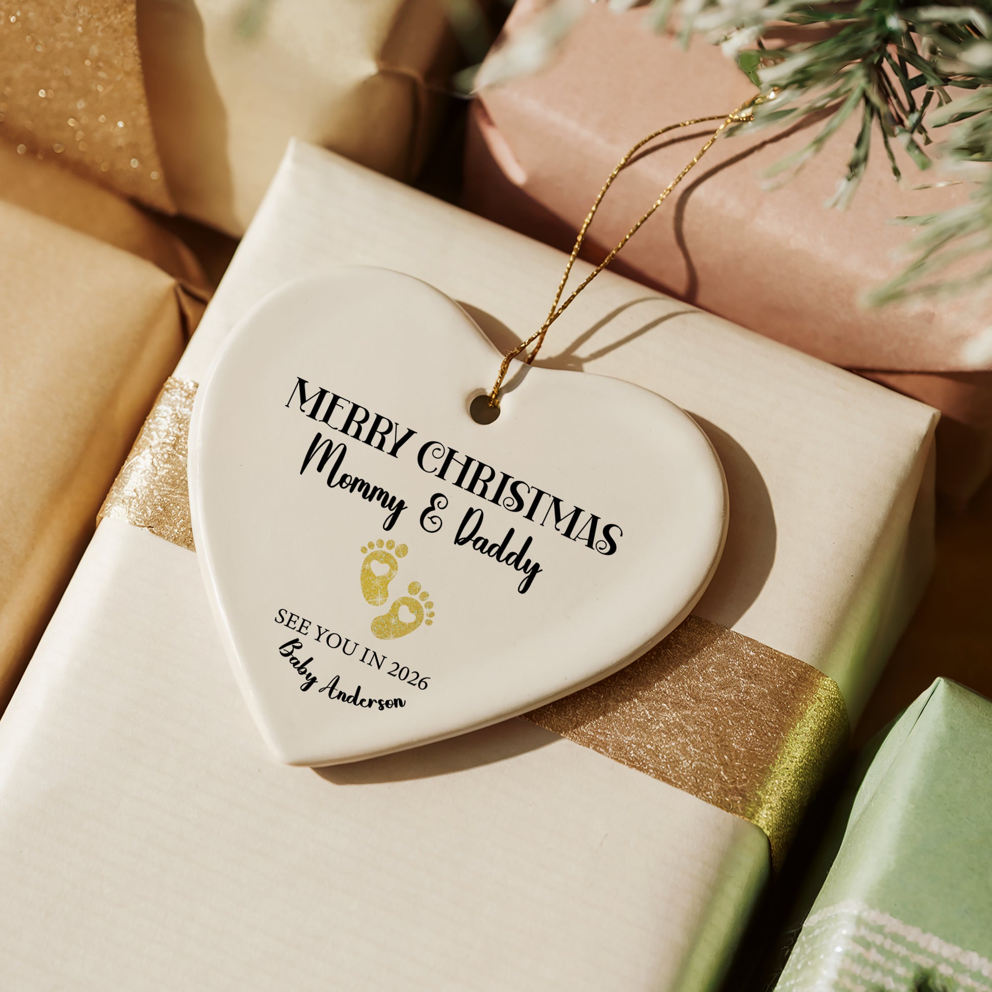 Personalized Expecting Parents Christmas Ornament, Merry Xmas Baby Keepsake