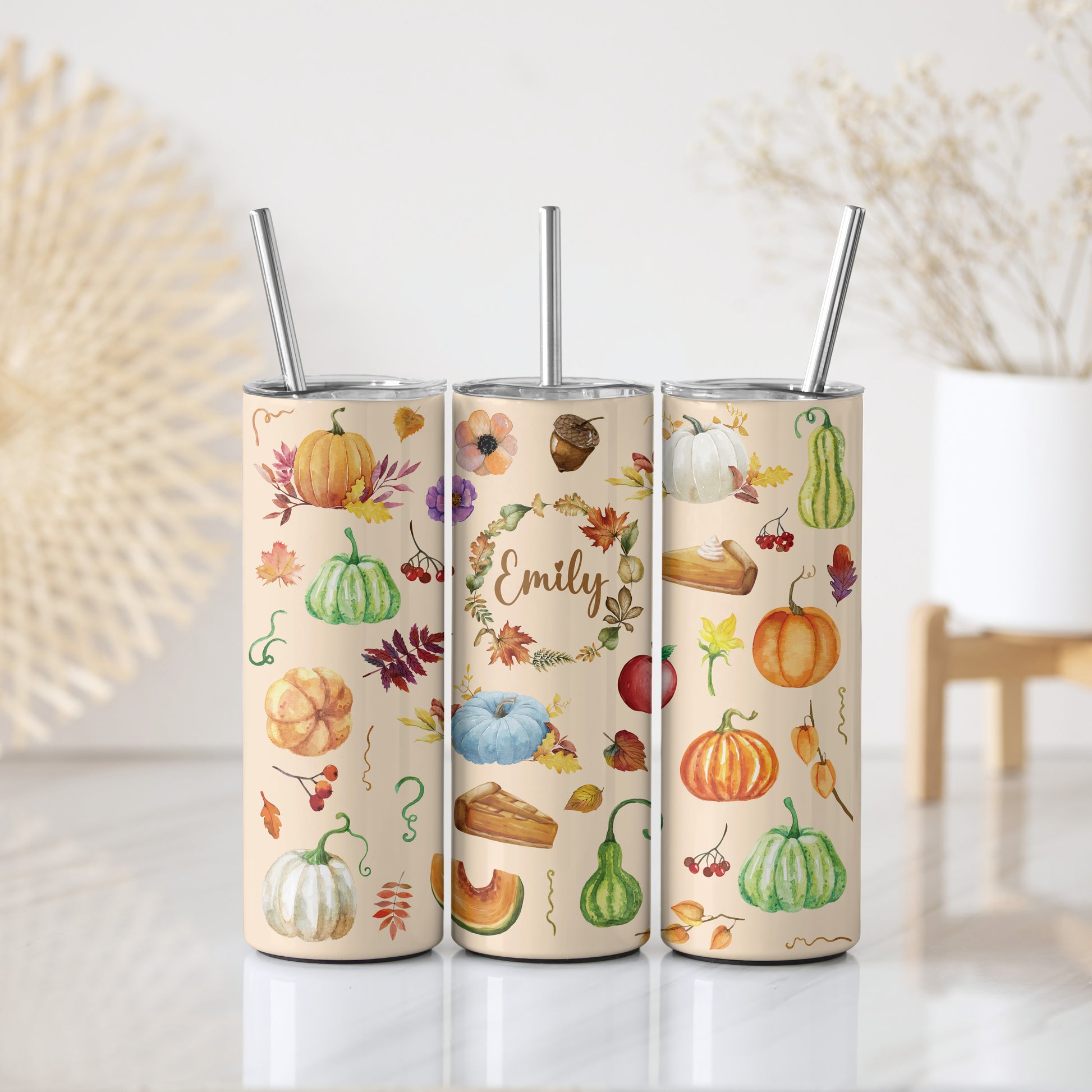 Festive Pumpkin-Themed Tumbler, Personalized Stainless Steel Drinkware for Thanksgiving