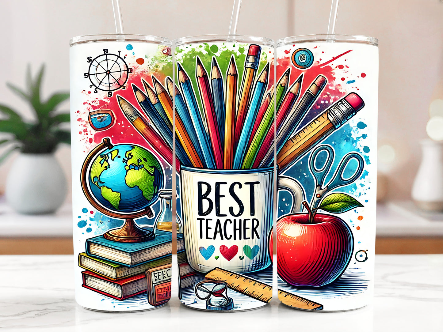 Colorful Teacher Love Showing Insulated Cup, Best Teacher Tumbler With Straw