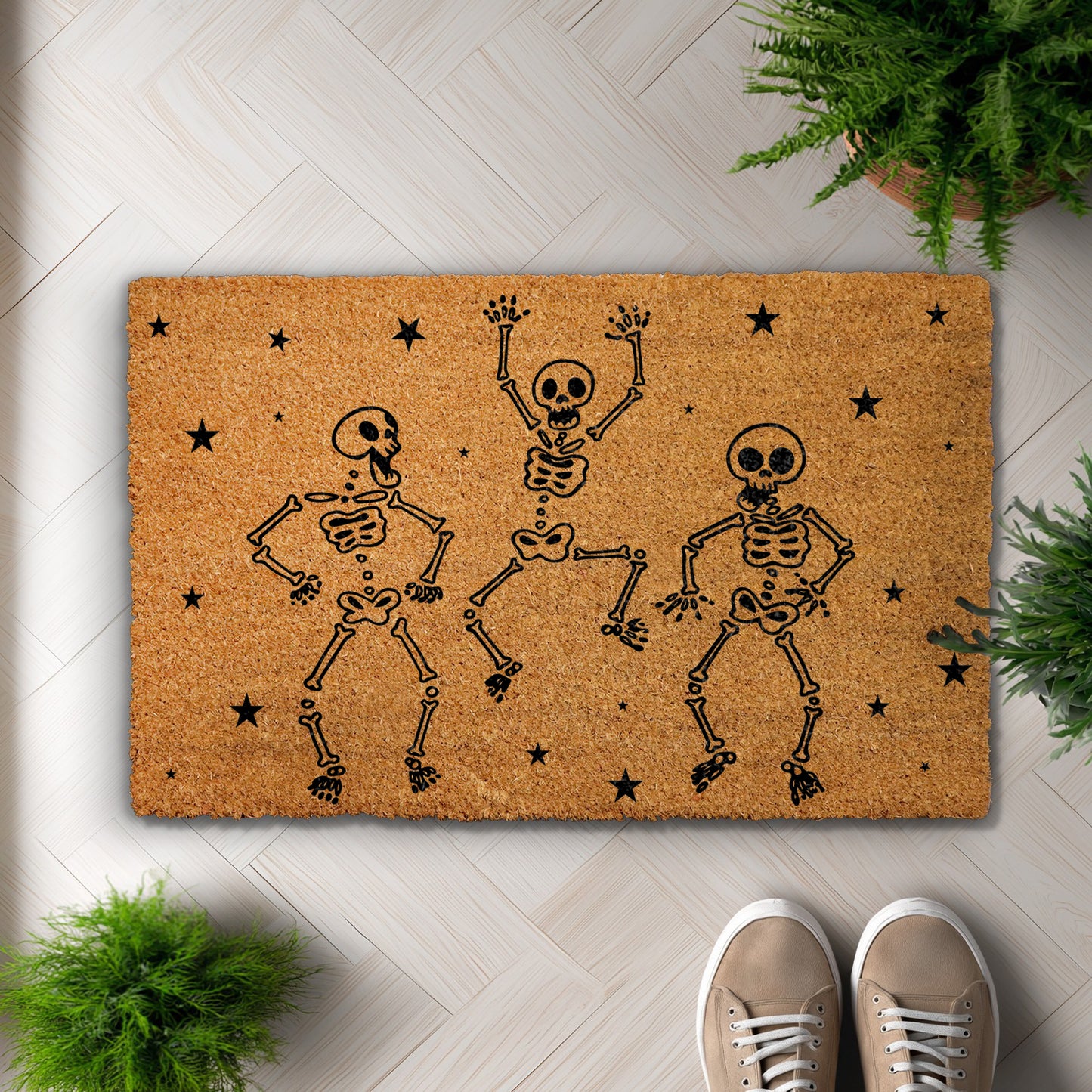 Spooky Season Welcome: Dancing Skeletons Halloween Doormat, Fall Porch Decor