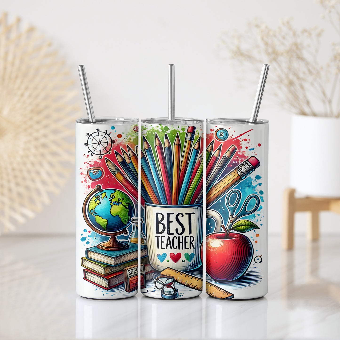 Colorful Teacher Love Showing Insulated Cup, Best Teacher Tumbler With Straw