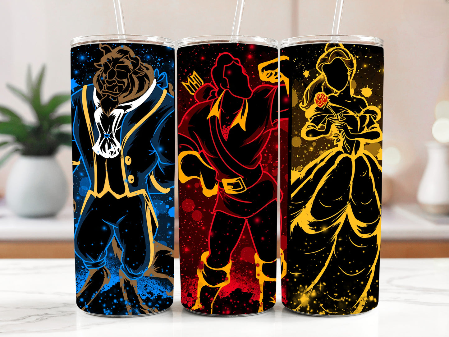 Vibrant Princess Belle Inspired Steel Tumbler, Enchanting Magic Kingdom Cup