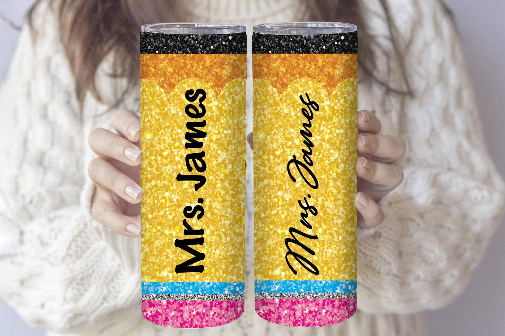 Glitter Tumbler with Straw, Preppy Stainless Steel Water Bottle Design