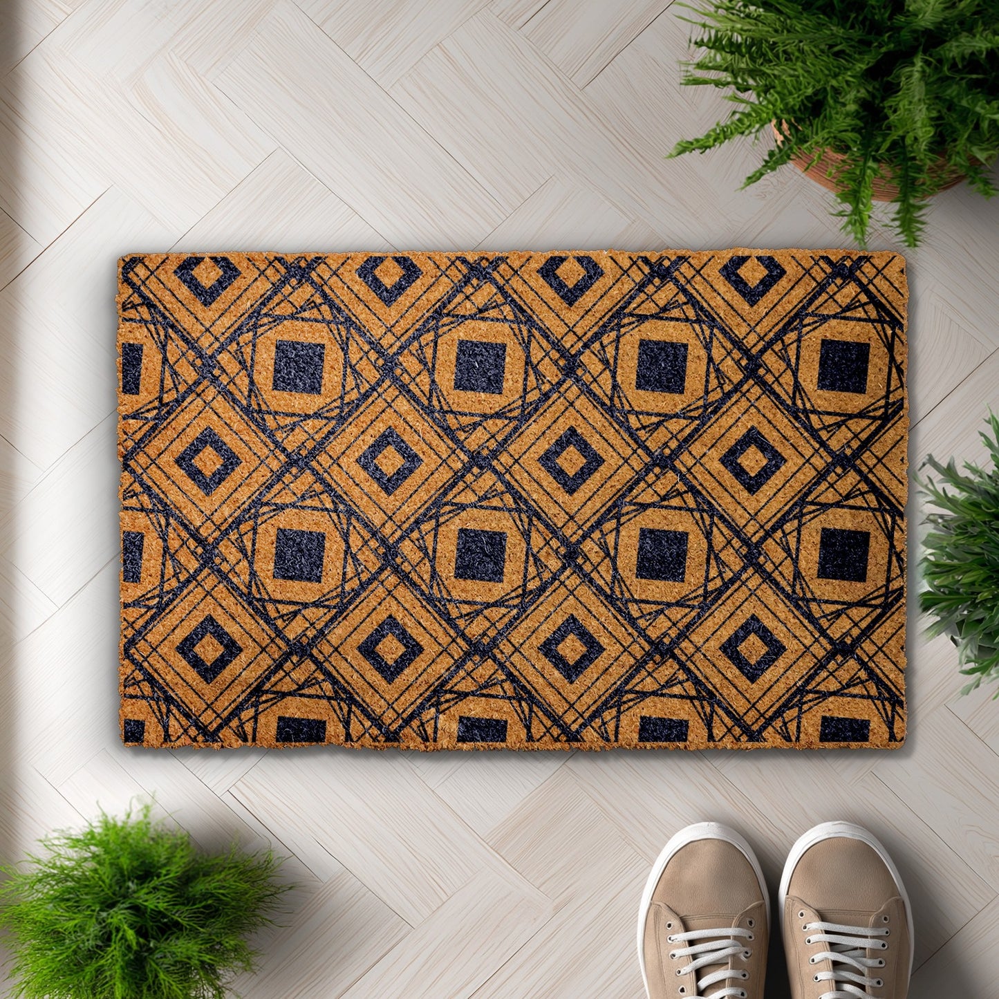 Mid-Century Modern Doormat, Geometric Pattern Welcome Mat, Abstract Home Decor