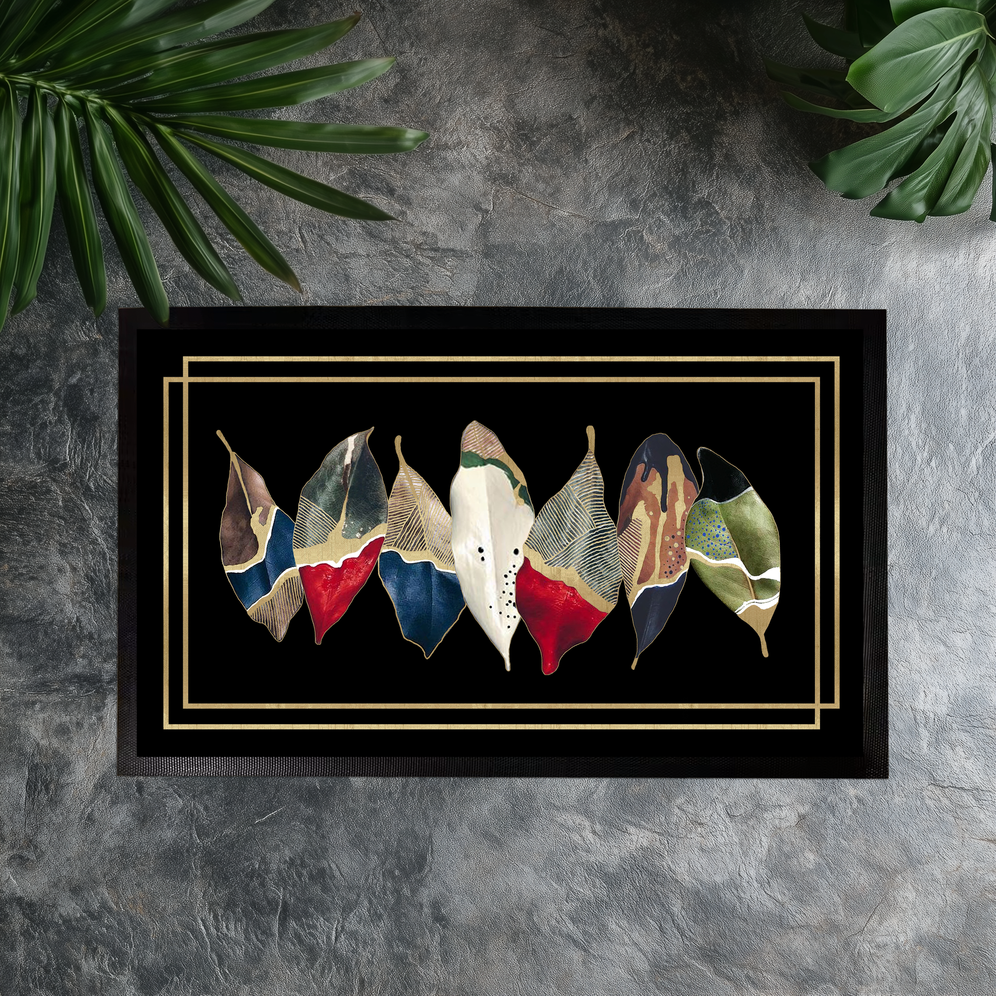 Modern Leaf Doormat: Artistic Entryway Rug, Elegant Indoor-Outdoor Decor Gift