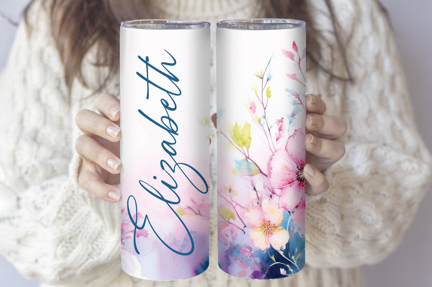 Customize Your Daily Hydration with Floral Steel Tumbler, Watercolor, Girly