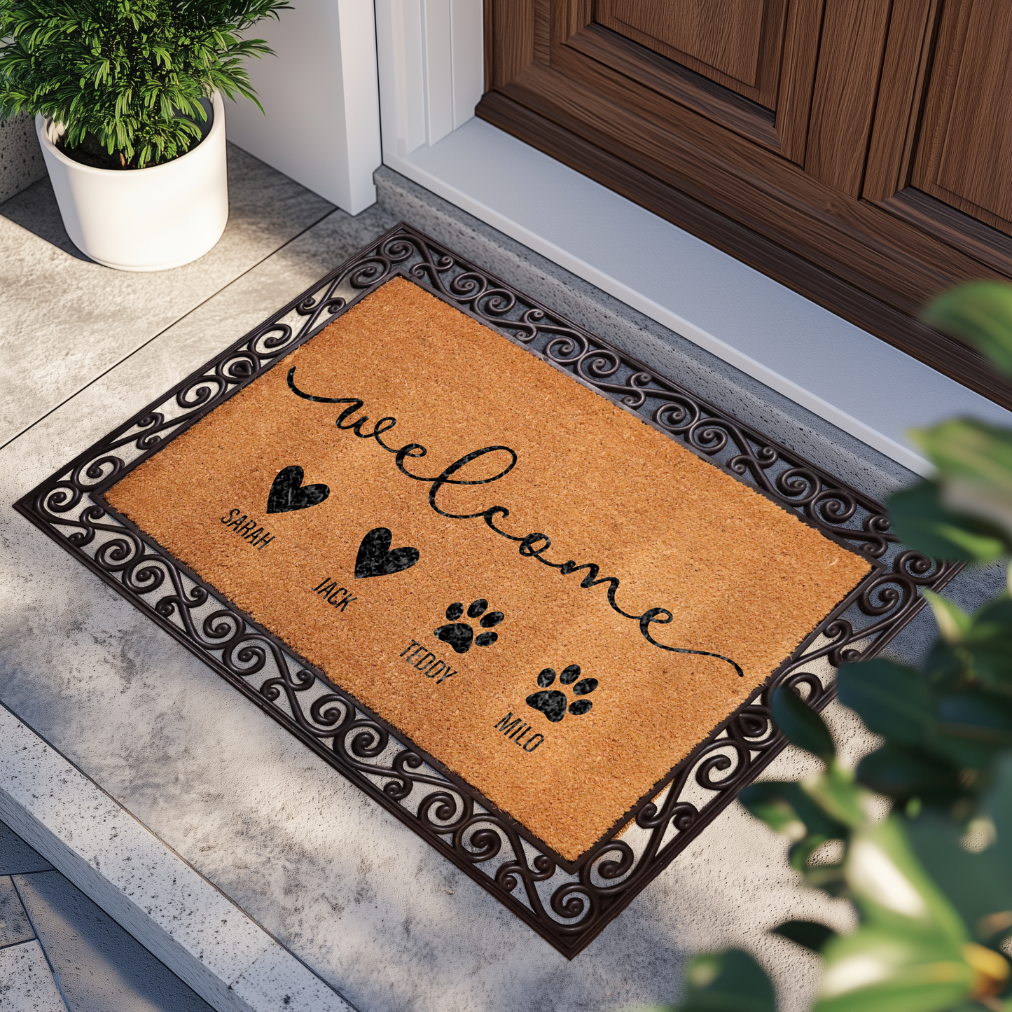 Custom Family Doormat, Personalized Welcome Rug for Animal Lovers