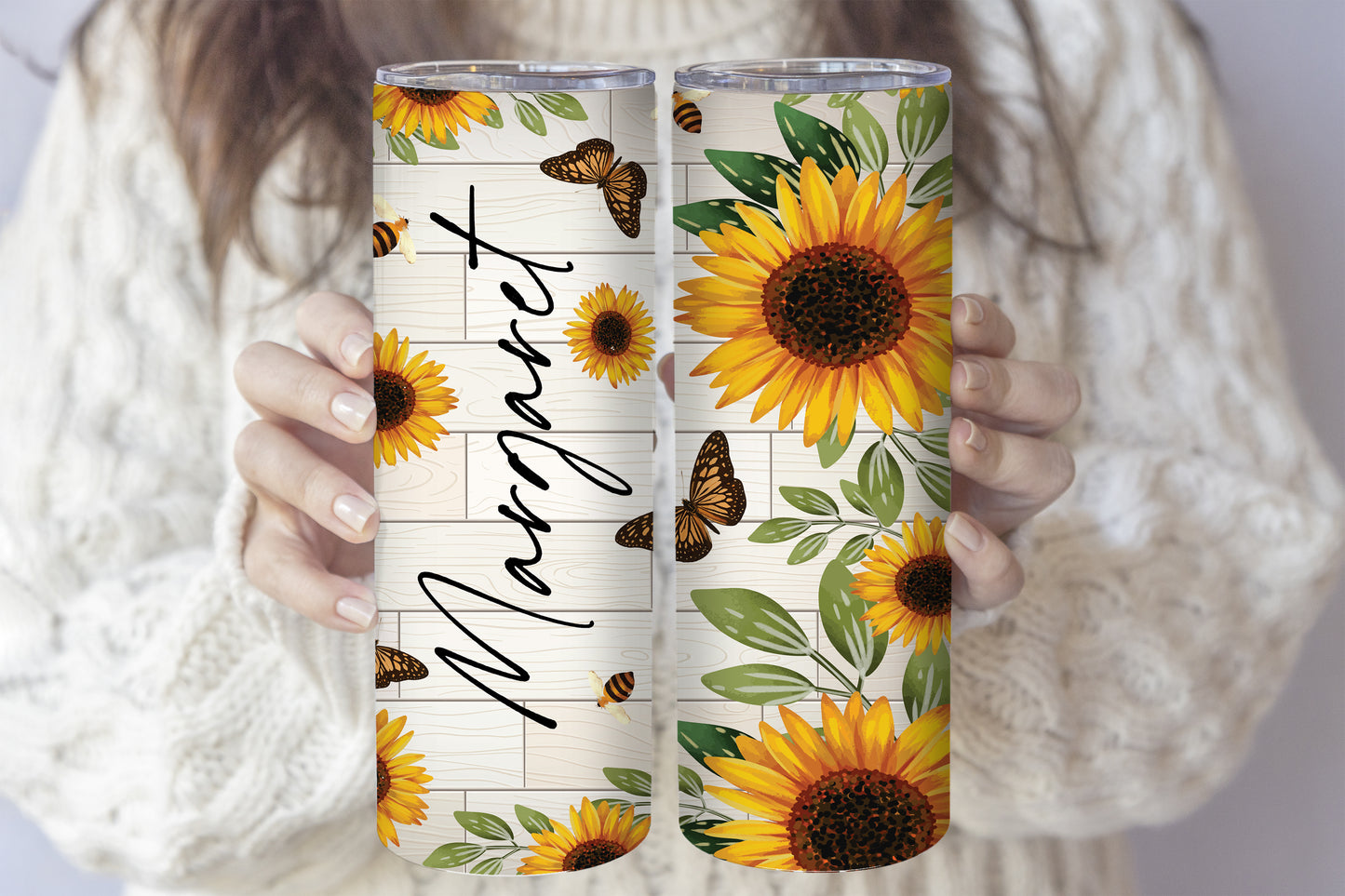 Custom Sun Flower Steel Mug, Insulated Tumbler, Name Water Bottle
