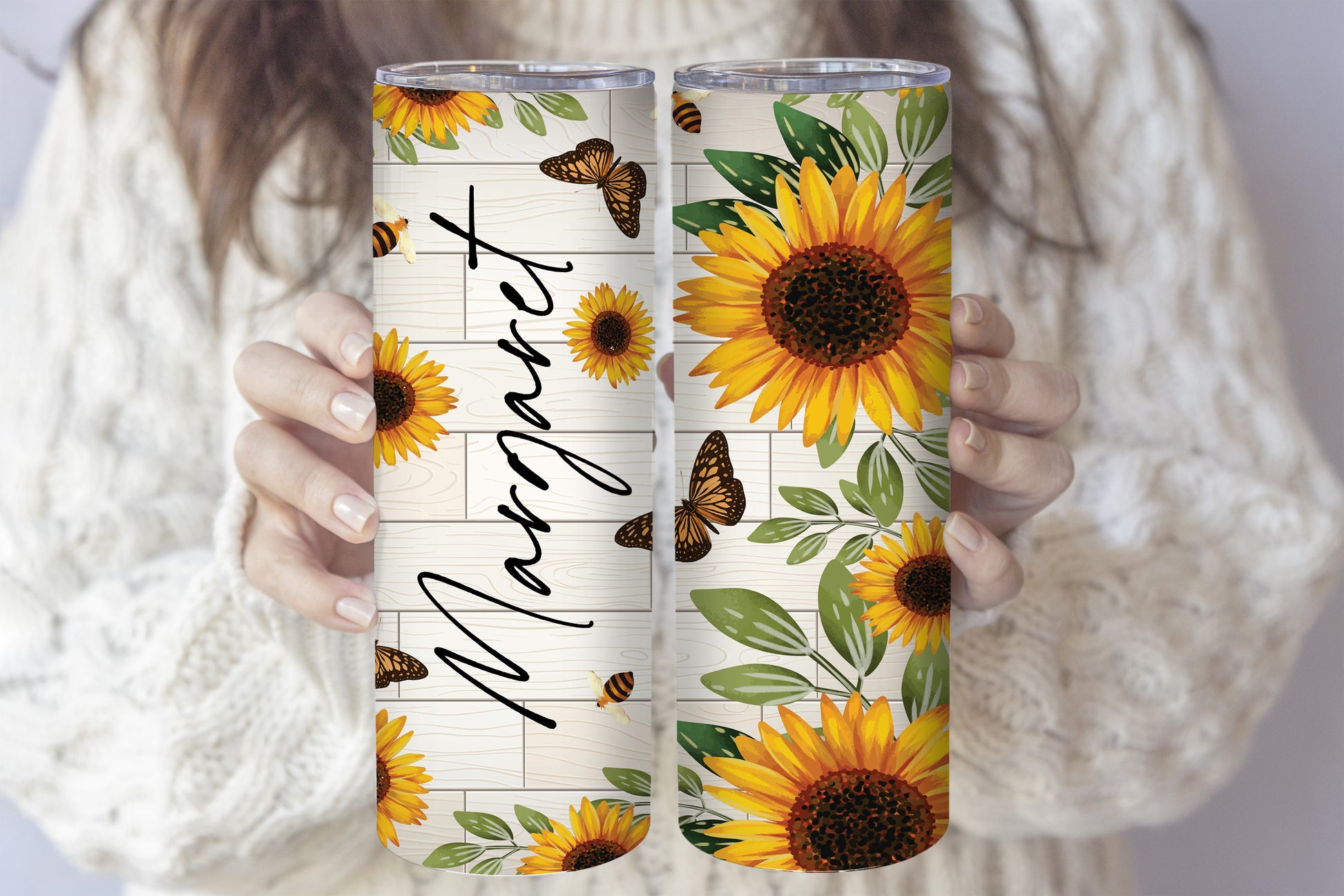 Custom Sun Flower Steel Mug, Insulated Tumbler, Name Water Bottle