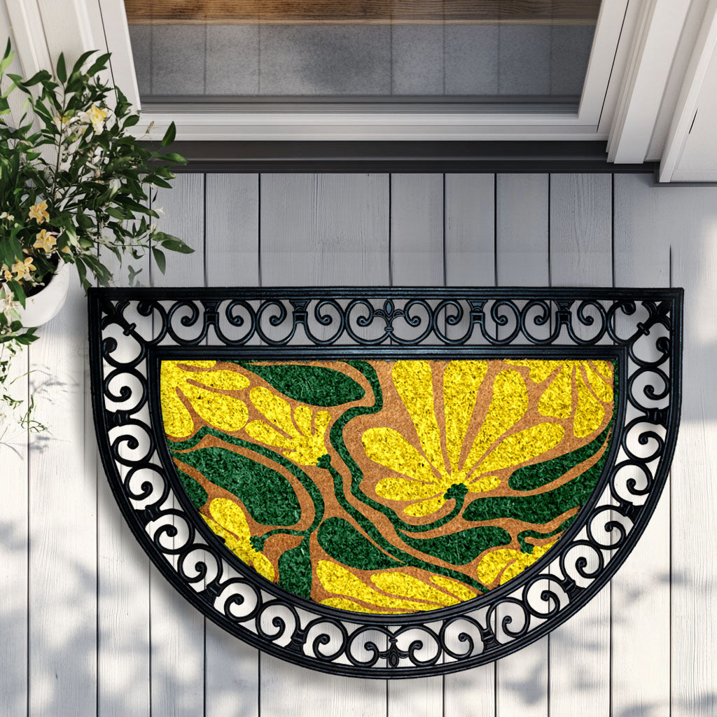 Boho Floral Coco Doormat, Abstract Flower Welcome Mat, Elegant Rug