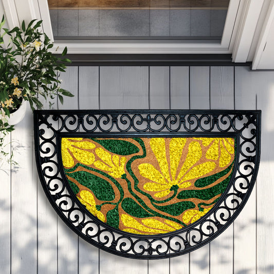 Boho Floral Coco Doormat, Abstract Flower Welcome Mat, Elegant Rug