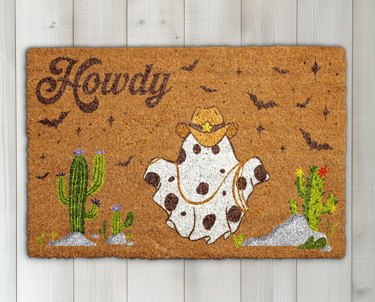 Ghostly Howdy! Spooky Cowboy Welcome Mat, Perfect for Halloween Decor