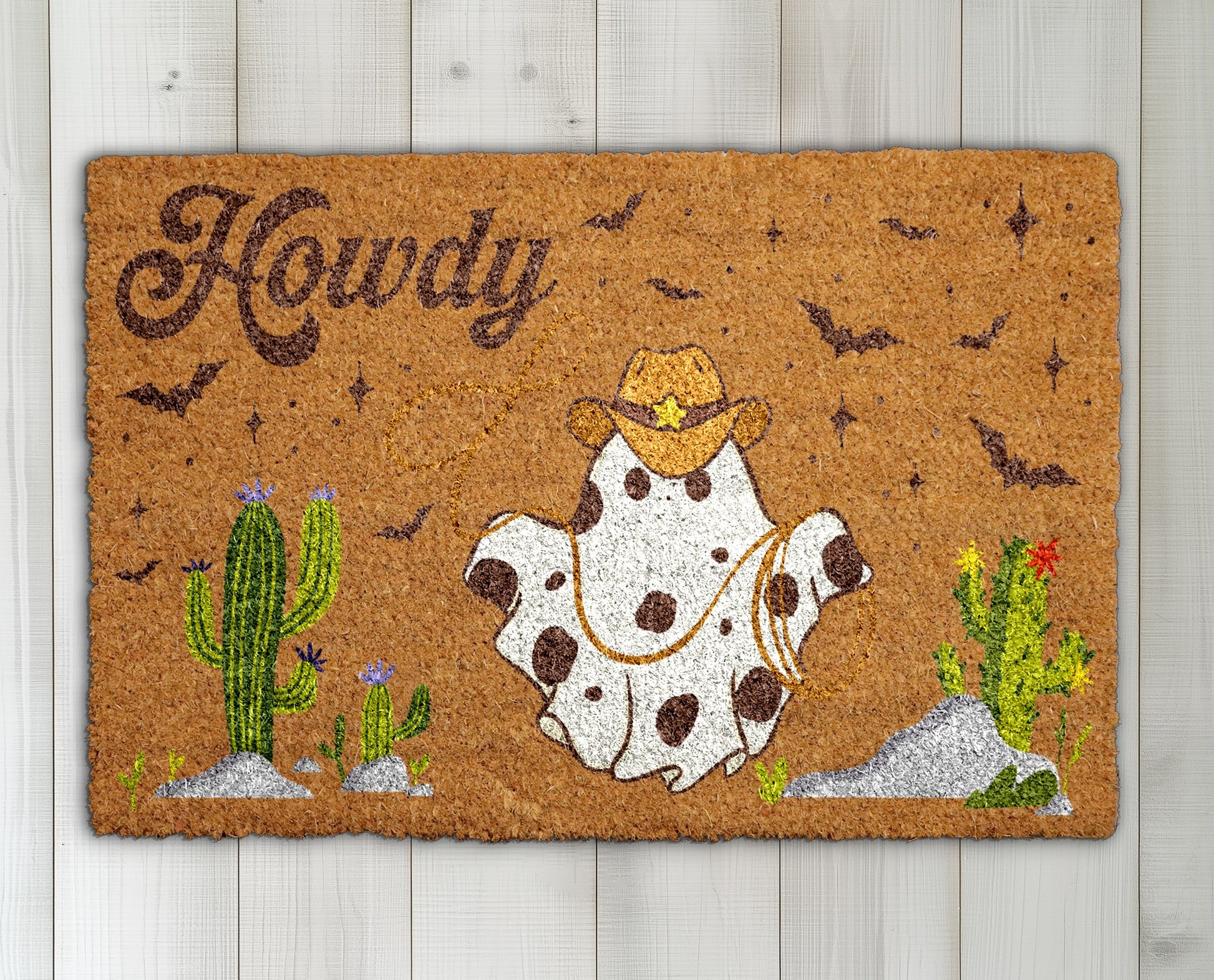 Ghostly Howdy! Spooky Cowboy Welcome Mat, Perfect for Halloween Decor