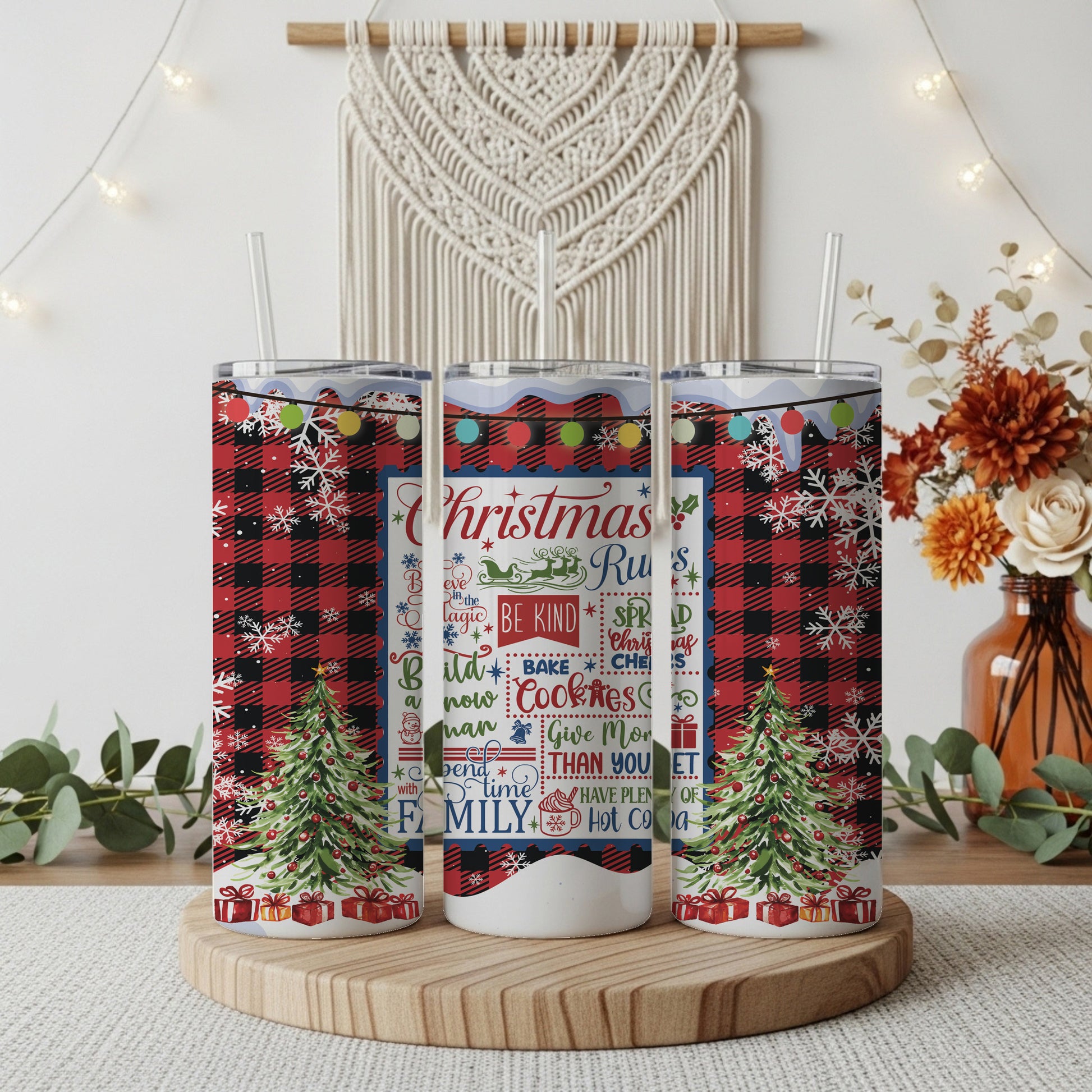 Christmas Rules Insulated Tumbler, Buffalo Plaid Design, Perfect Stocking Stuffer.