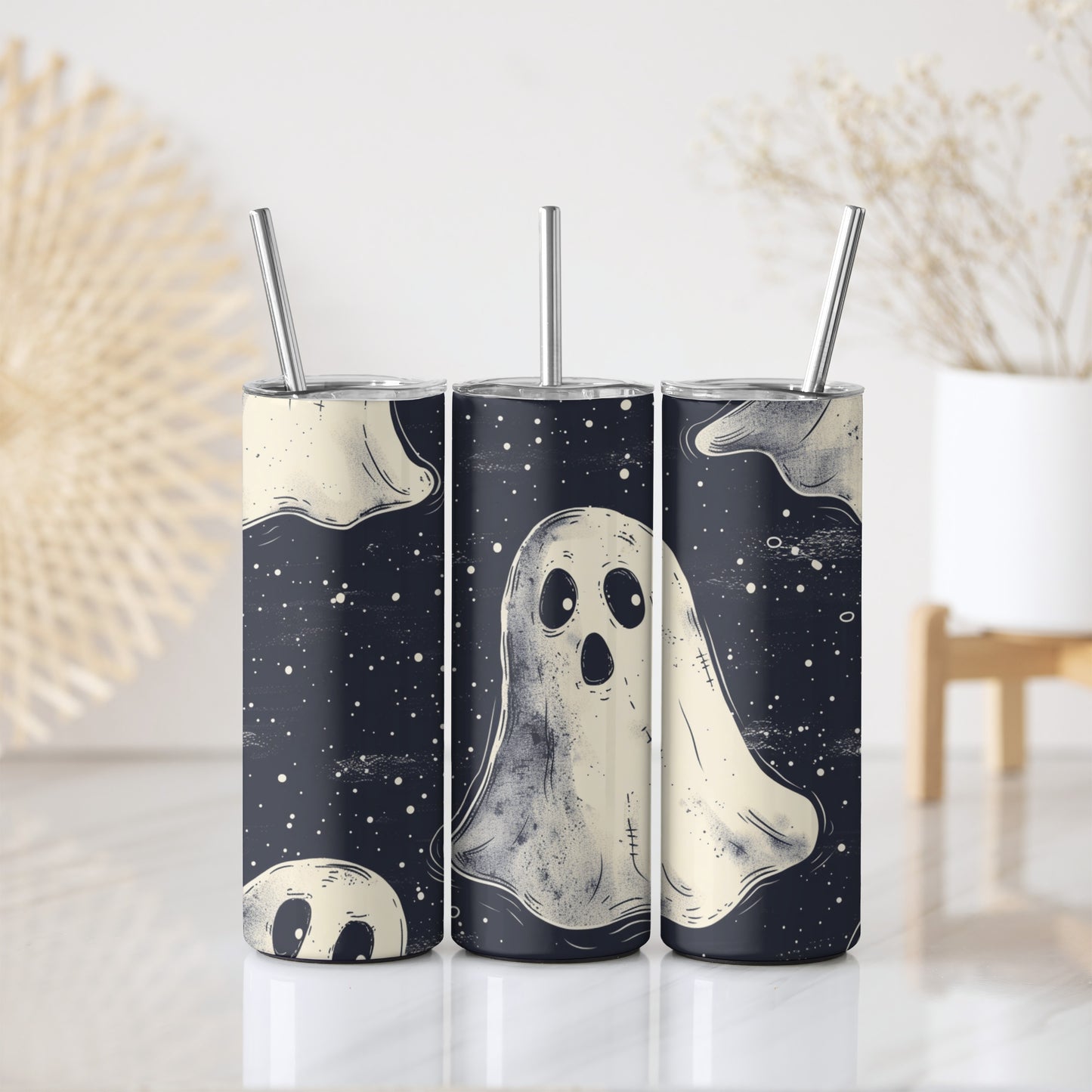 Spooky Ghost Insulated Tumbler, Stars Night Sky Design, Fall Aesthetic Gift