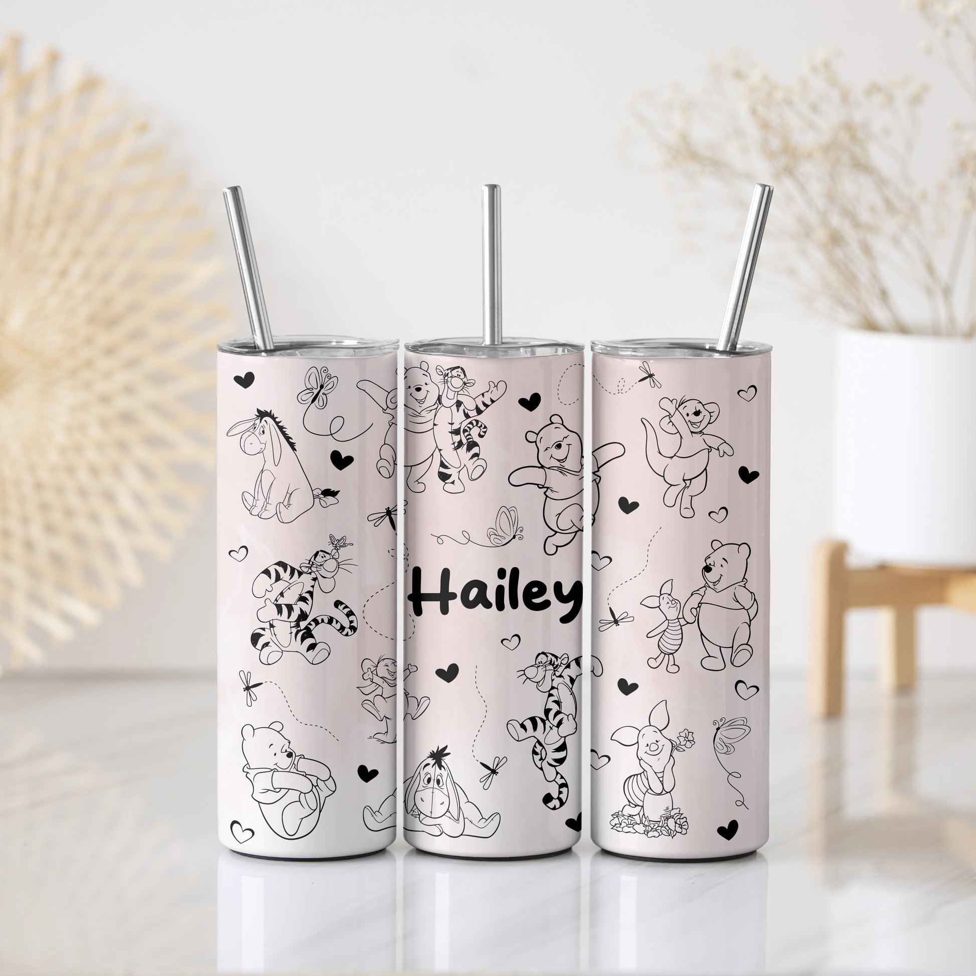 Personalized Winnie The Pooh Tumbler, Stainless Steel Cup with Friends