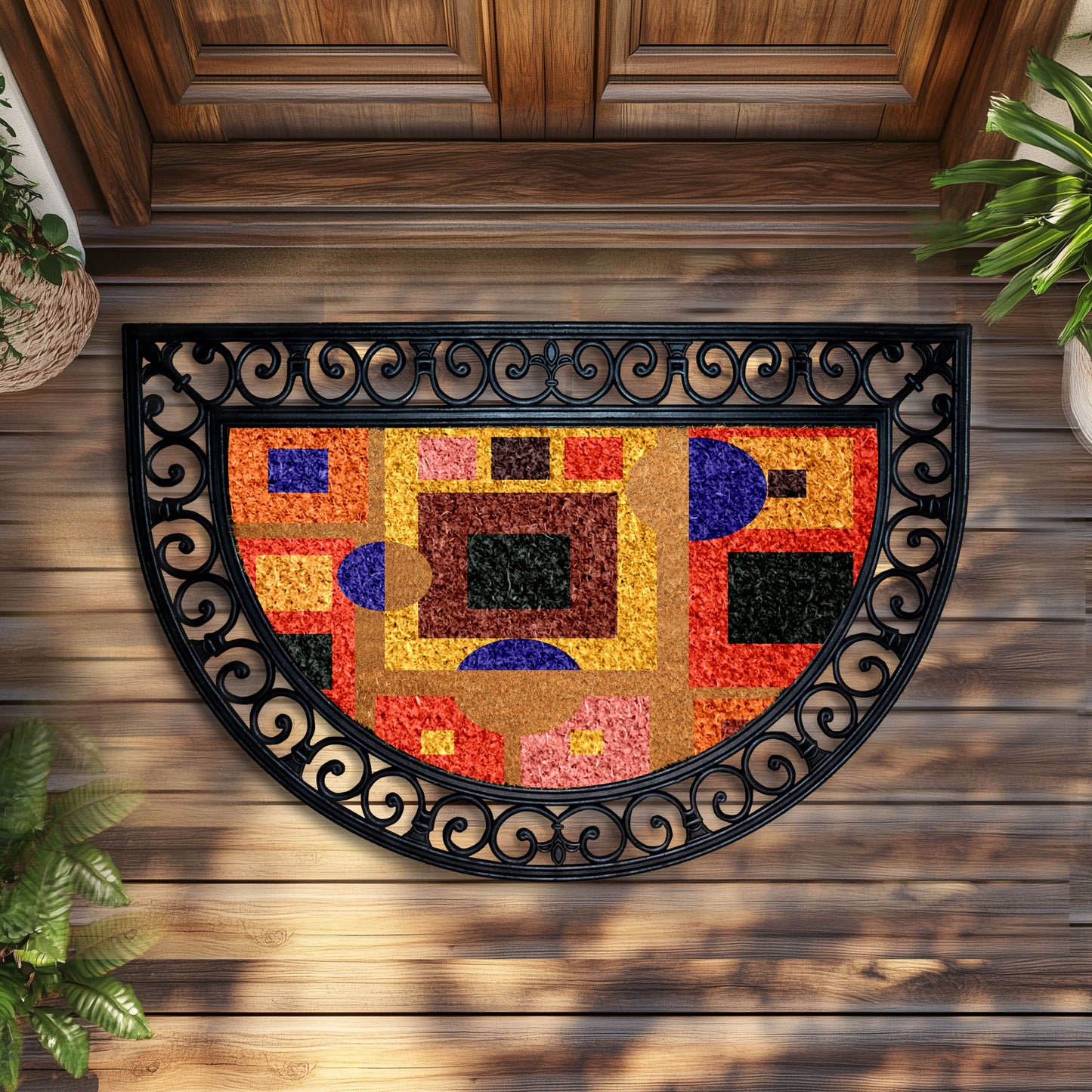 Geometric Coco Doormat, Abstract Welcome Mat, Modern Art Entry Rug