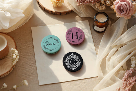 Engrave Your Style: Personalized Leatherette Pocket Mirror, Perfect for Travel