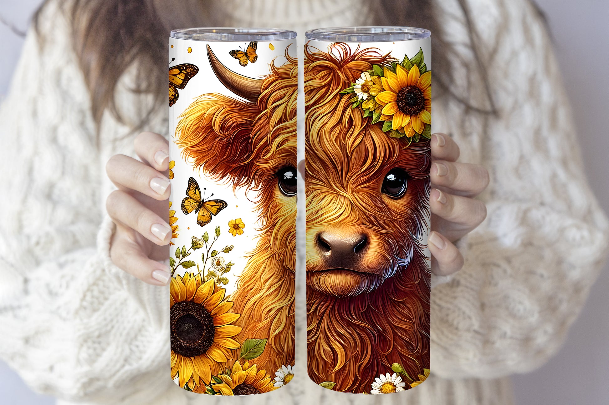 Rustic Farmhouse Tumbler, Cute Cow and Sunflower Drinkware, Farm Vibes