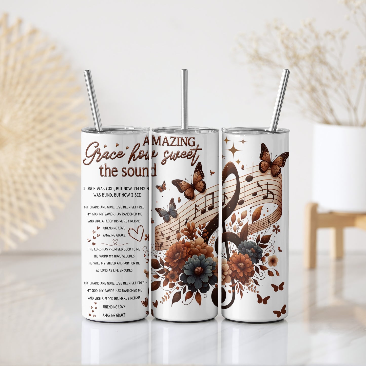 Floral Christian Hymn Insulated Tumbler, Uplifting Quote Coffee Tumbler