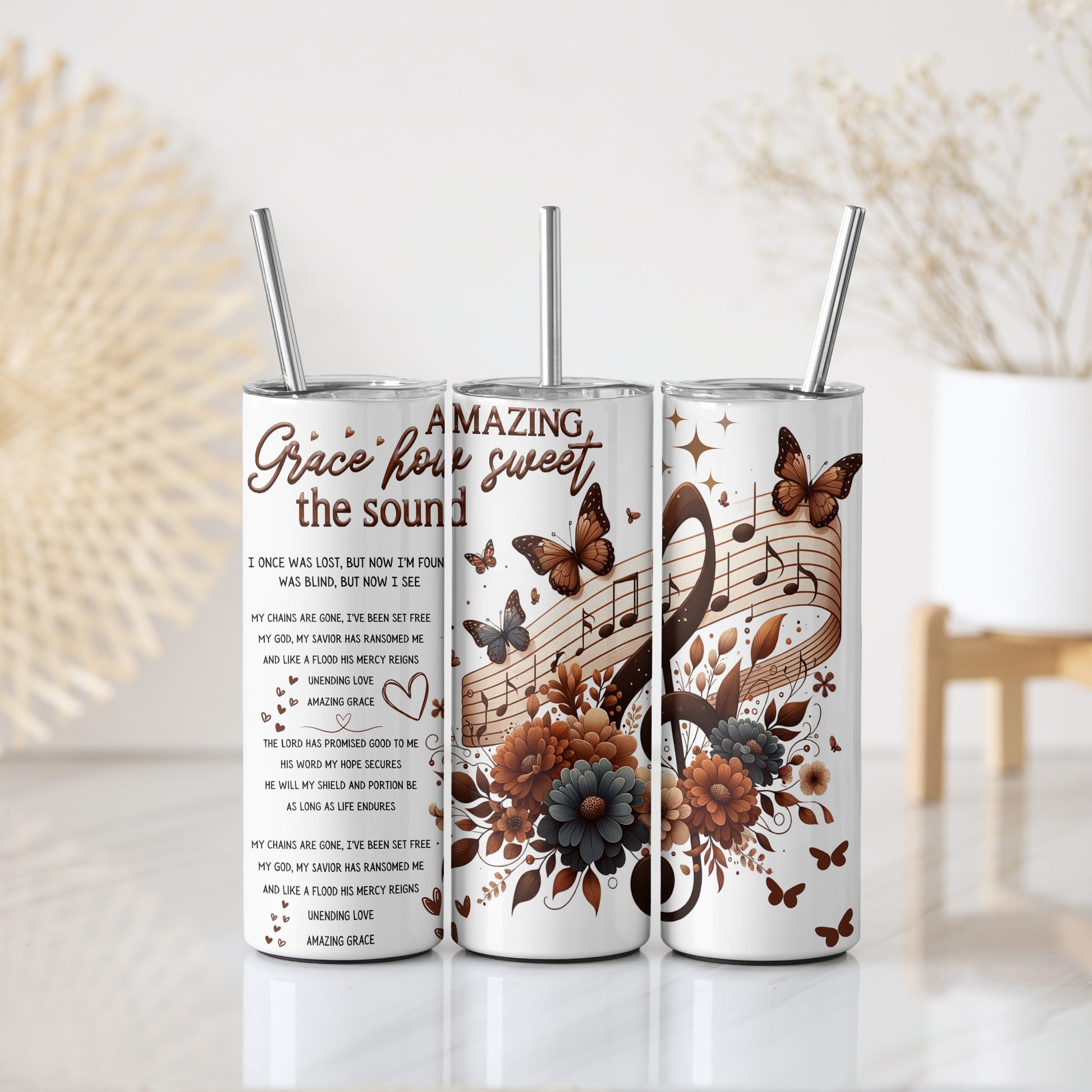 Floral Christian Hymn Insulated Tumbler, Uplifting Quote Coffee Tumbler
