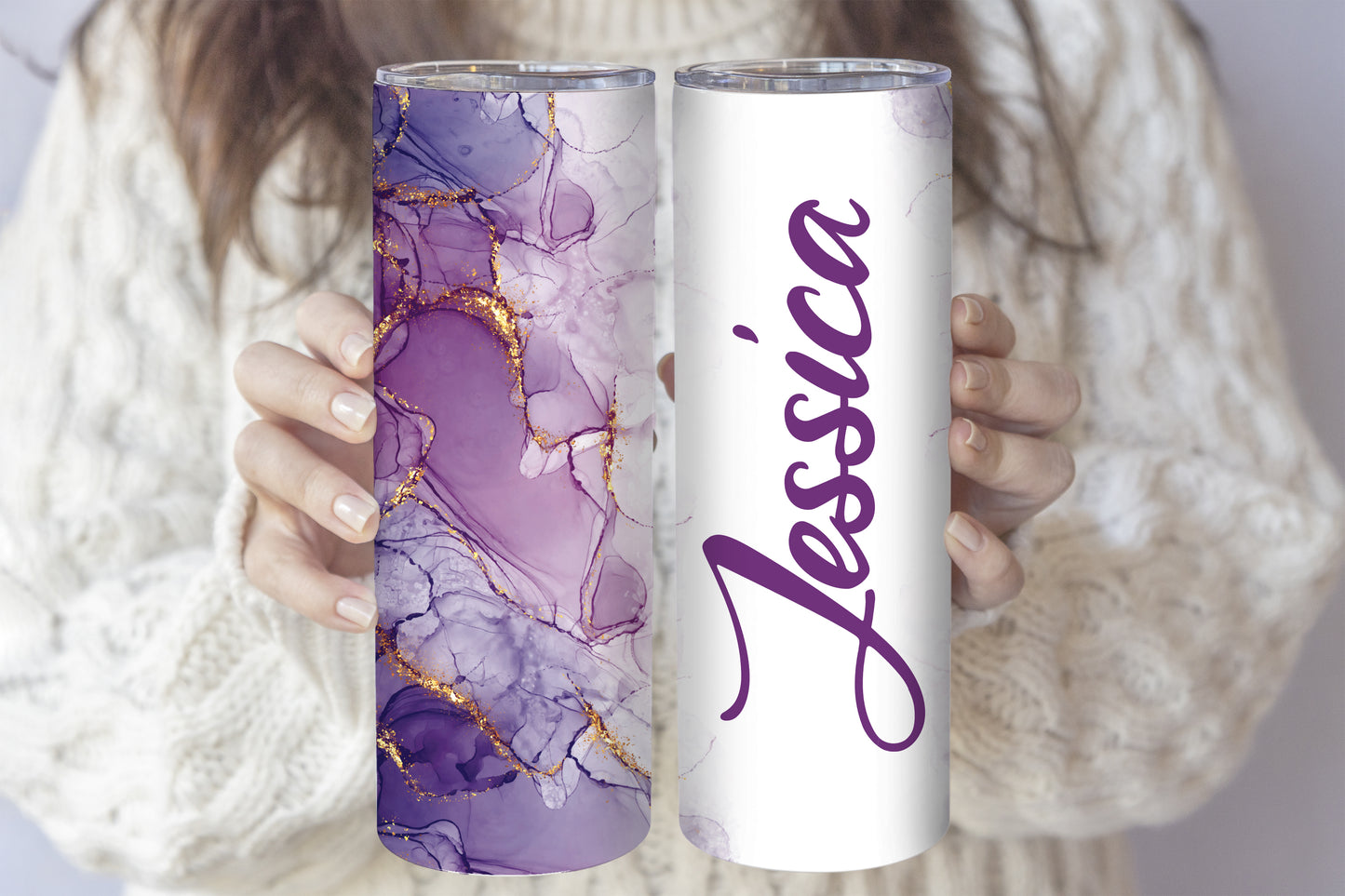 Custom Name Steel Water Bottle, Elegant Marble Tumbler - Perfect Gifts