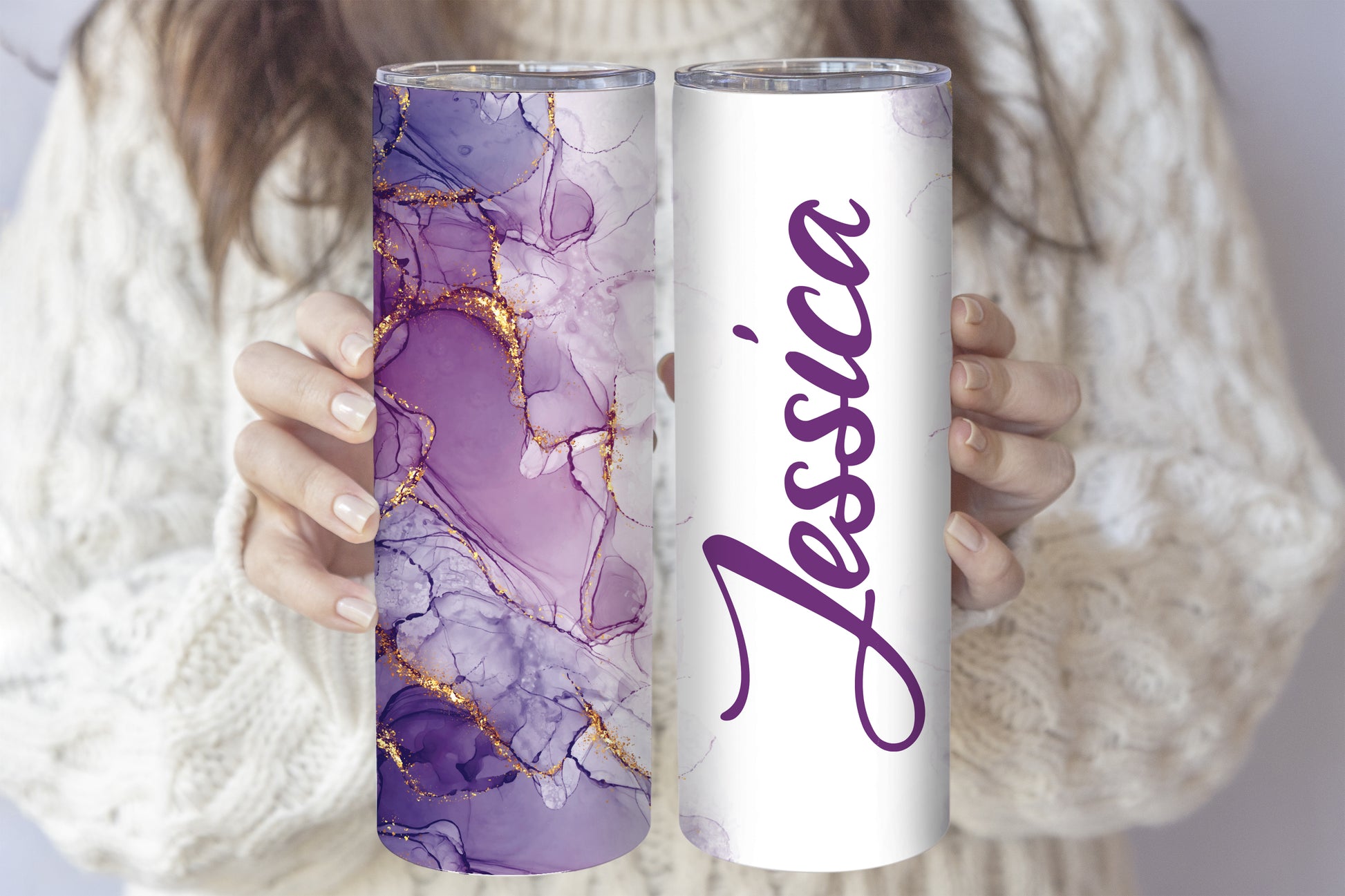 Custom Name Steel Water Bottle, Elegant Marble Tumbler - Perfect Gifts