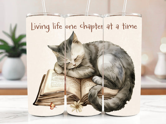 Book Enthusiast's Cat Design Stainless Steel Insulated Tumbler Gift