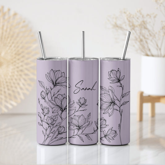 Elegant Women Tumbler, Custom Name Floral Design - Gift For Her