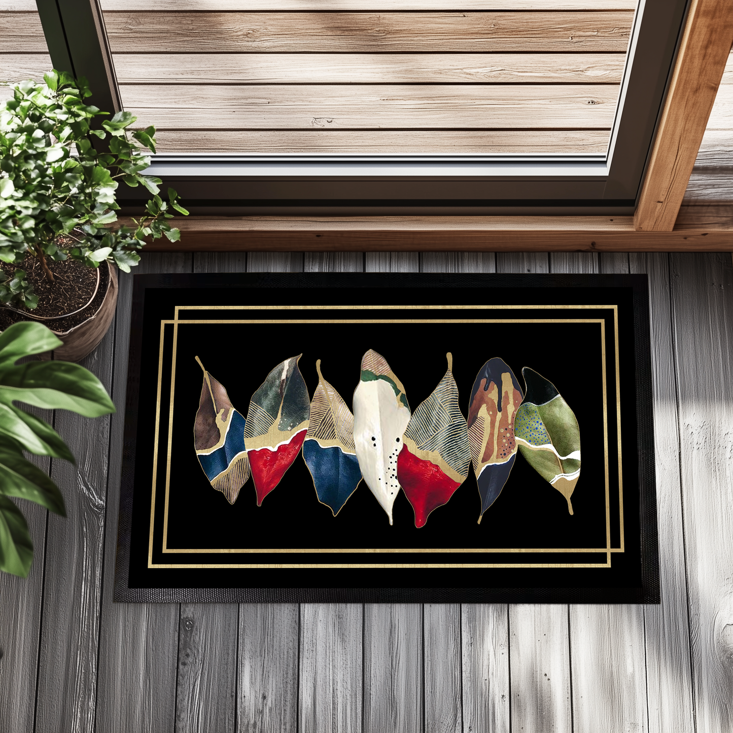 Modern Leaf Doormat: Artistic Entryway Rug, Elegant Indoor-Outdoor Decor Gift