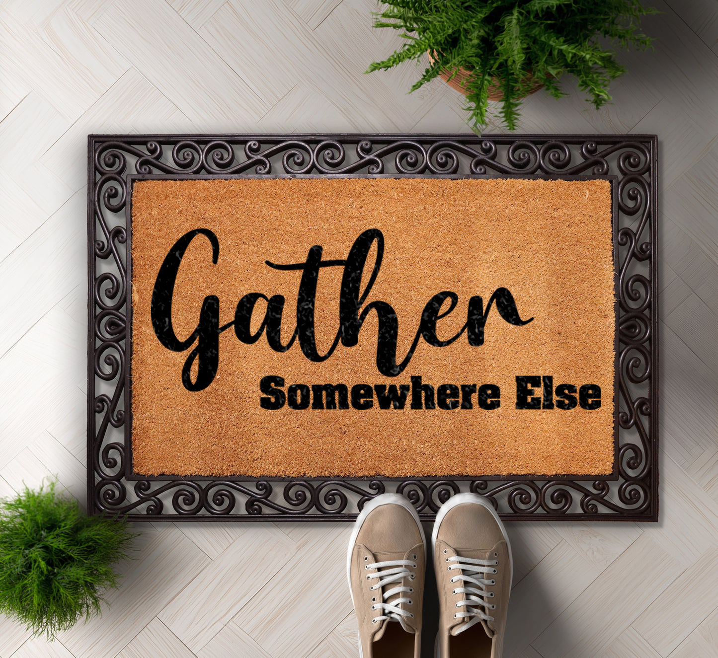 Sarcastic welcome mat, humorous doormat for outdoor entryway humor.