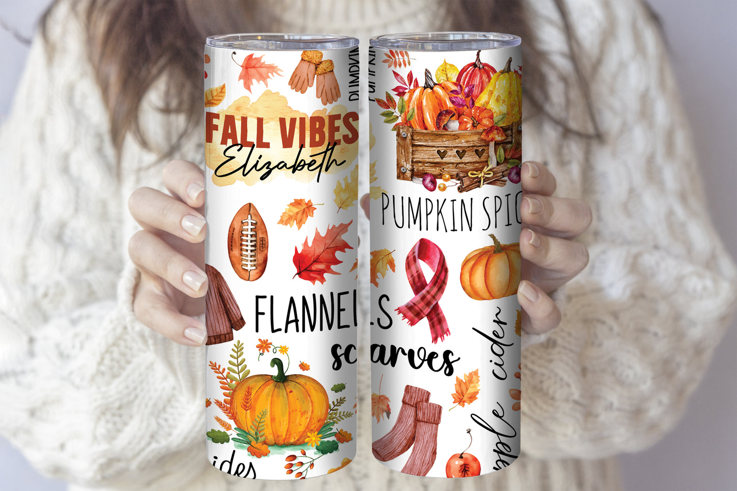 Personalized Fall Vibes Tumbler, Pumpkin Season Design Coffee Cup