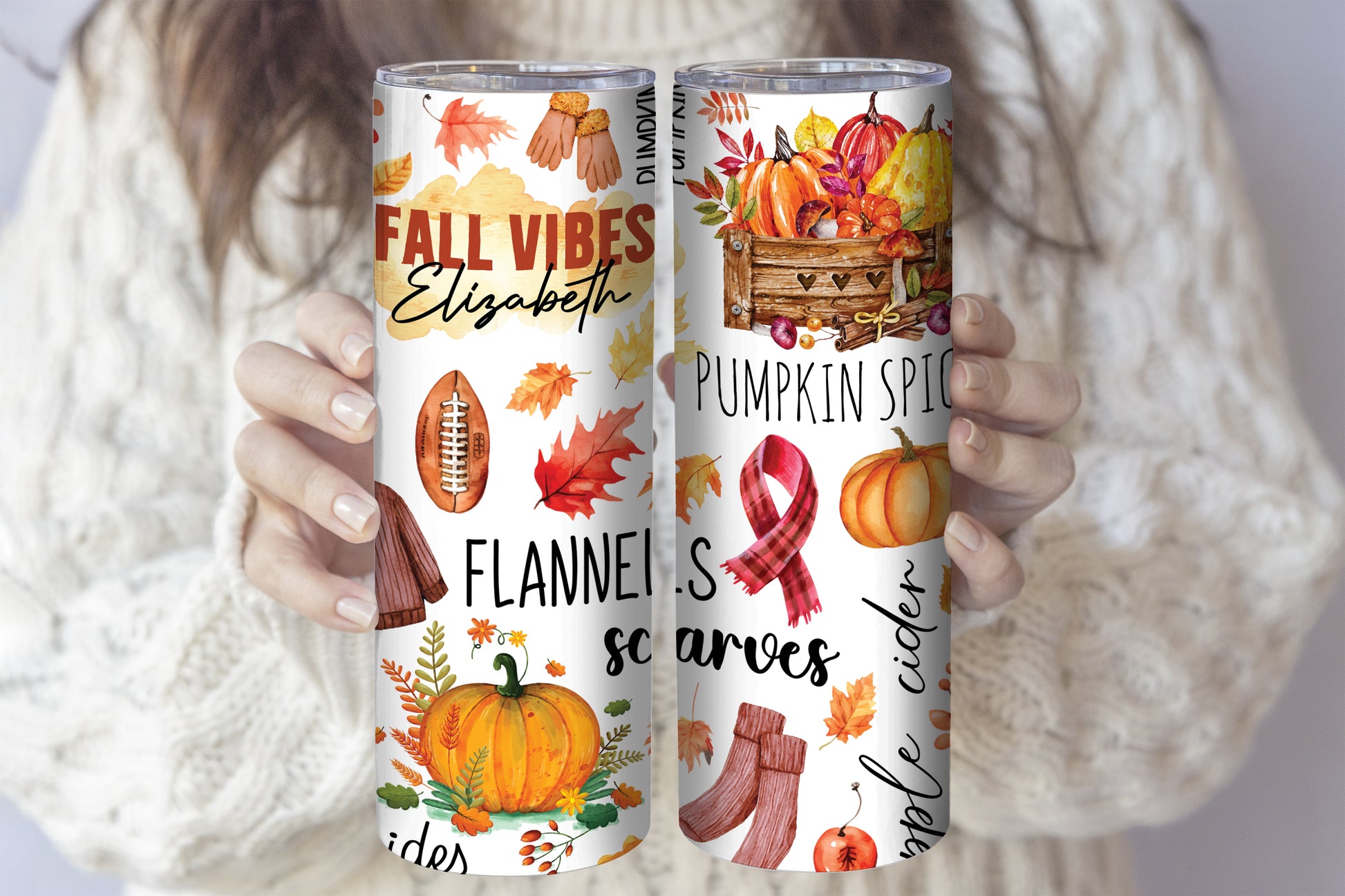 Personalized Fall Vibes Tumbler, Pumpkin Season Design Coffee Cup