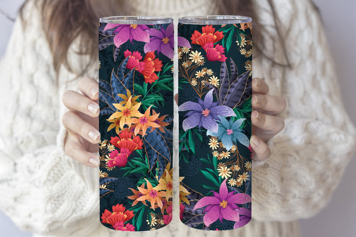 Vibrant Tropical Flower Tumbler, Aesthetic Floral Steel Water Bottle