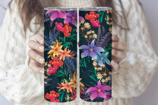 Vibrant Tropical Flower Tumbler, Aesthetic Floral Steel Water Bottle